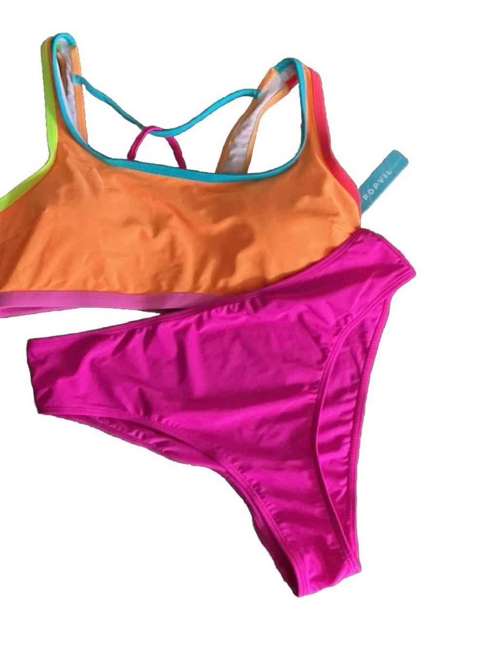 Popvil Bikini Swimsuits Women’s X-Large 2 Piece High Waisted High Leg Neon NWT